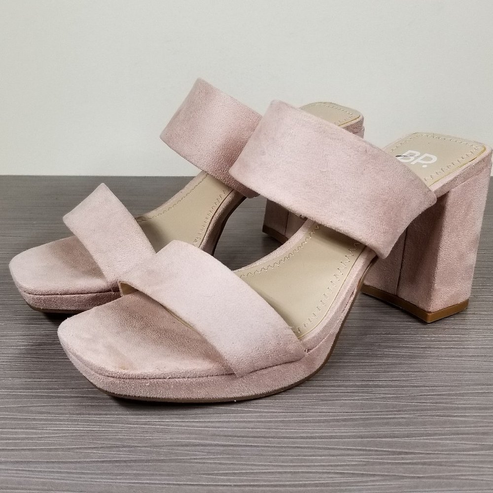 BP. Karly Platform Block Heel Slide Sandal, Light Pink Suede, Womens Size 6 M